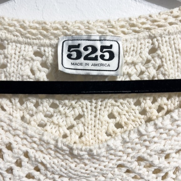 525 Sweater Open Knit Pullover Cotton One Size Ivory Cream Coastal Boho - Picture 2 of 4